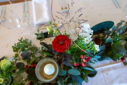 British flowers wedding tablescape with candles Chalk Barn Dan Watkins My Flower Patch 