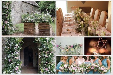 Floral column vintage wooden boxes Mood board for an autumn Wiltshire wedding using British grown flowers My Flower Patch 
